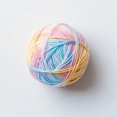 Poster - Beautiful pastel-colored yarn ball resting on a clean white surface, perfect for crafting and creative projects