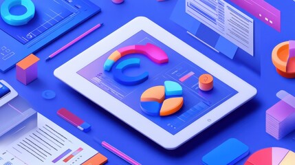 Fototapete - Professional budgeting tools display financial data with interactive visuals in a vibrant office setting