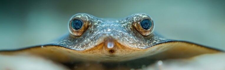 Poster - Close-up of a stingray pup revealing tiny eyes and smooth body in a tranquil underwater environment