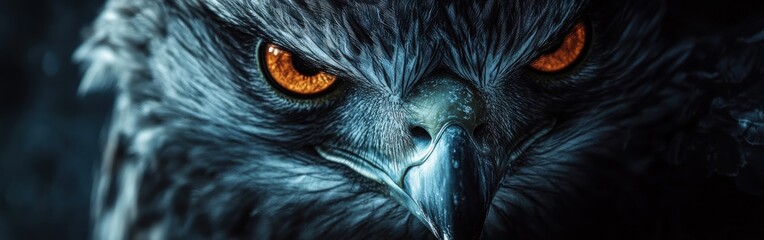 Poster - Captivating detail of an eagle's face showcasing its golden eye and sharp beak under dramatic lighting