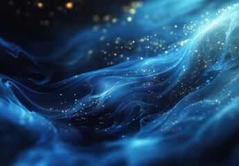 Aufkleber - Vibrant blue waves undulate gracefully, interspersed with glowing golden particles. This ethereal display captures a sense of tranquility and depth, evoking feelings of wonder.