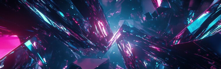 Fototapete - Vibrant geometric pattern with glowing accents in teal, violet, and black showcasing a futuristic design