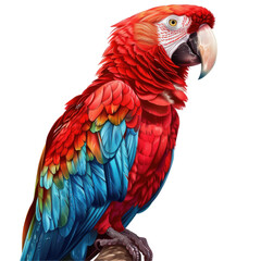 Wall Mural - Vibrant Red and Blue Macaw with Detailed Feathers on Clean transparent background in Photorealist Style