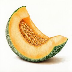 Poster - Cut piece of cantaloupe with seeds illustrated in detail showcasing its texture and color