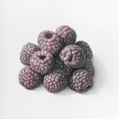 Poster - Cluster of raspberries illustrated in pencil showcasing their textured surface in a vibrant and realistic style