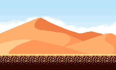 Poster - Pixel art background Desert. Pixel game Seamless.
