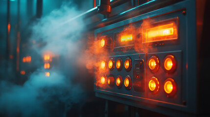 Poster - captivating view of control panel with glowing buttons and smoke