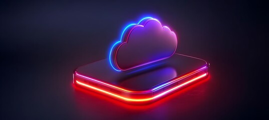 Poster - Neon Cloud Storage Icon on Sleek Digital Platform