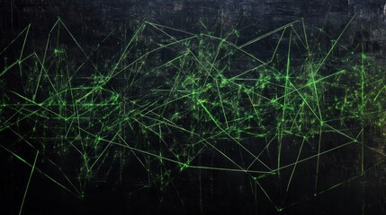 Poster - Abstract Green Network Lines on Dark Background Artistic Digital Painting
