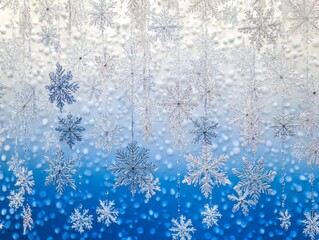 Wall Mural - Delicate crystalline snowflakes hang against a blue backdrop