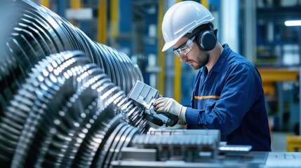 Wall Mural - Industrial Worker Inspecting Turbine Blades