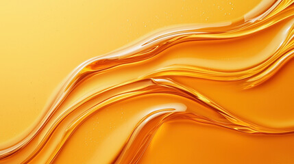 Wall Mural - smooth thick golden liquid waves with bubbles, flow of honey, syrup or oil golden background