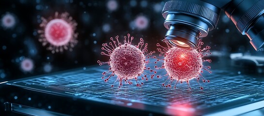Poster - Microscopic View of Coronavirus Particles Under a Powerful Microscope
