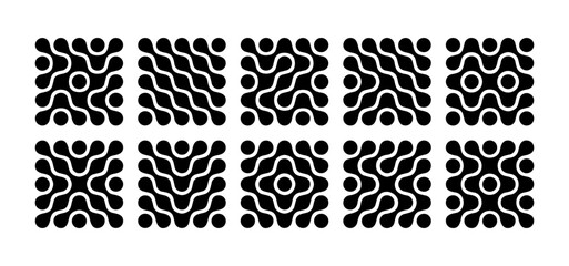 Aufkleber - Abstract Metaball Icons. Geometric Icons with Dots and Shapes. Vector Logo Symbols for Medical, Technology, Science and Network Design