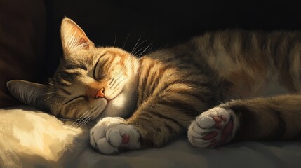 Wall Mural - A Tabby Cat Basking in the Warmth of Sunlight