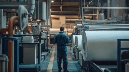 Wall Mural - Industrial Worker in a Paper Mill