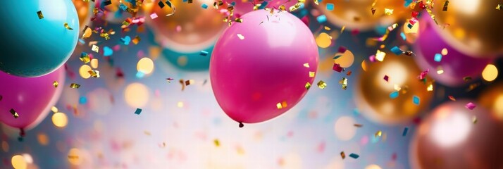 Aufkleber - Colorful balloons and confetti create a festive atmosphere for joyful celebrations and gatherings in vibrant locations. Generative AI
