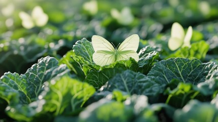 Wall Mural - A Butterfly's Tranquil Rest in a Field of Green