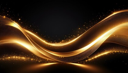 Wall Mural - abstract elegant golden wave on black background with lighting effect and sparkle with copy space for text luxury design style