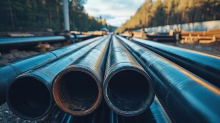 Poster - Close-up View of Steel Pipes in a Construction Site