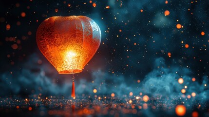 Poster - Releasing glowing chinese lanterns into the night sky festival setting digital art serene environment aerial perspective cultural celebration