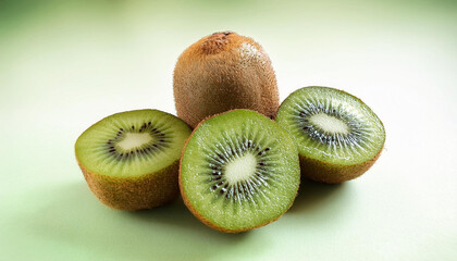 Wall Mural - sliced ripe kiwi fruit on a obvious background close up