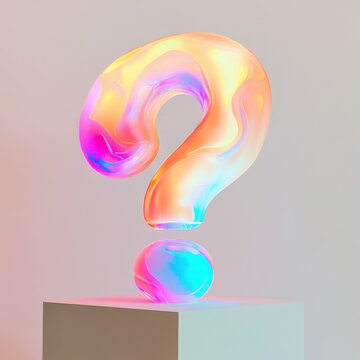 Illuminated question mark in vibrant glow, standing out against a white background, perfect for exploration and inquiry visuals.