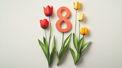 Poster - Vibrant Tulips and the Number Eight: Spring Celebration