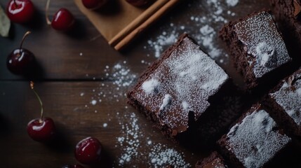 Wall Mural - Scrumptious Chocolate Brownies with Icy Sugar Coating