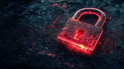 Leinwandbilder - Glowing red padlock on dark textured surface. (1)