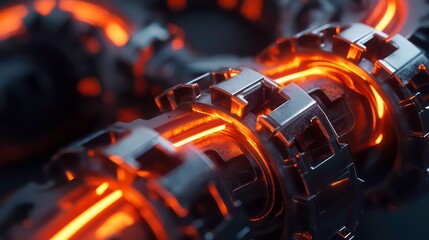 Poster - Glowing orange energy flows through metallic industrial pipes.