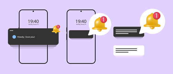 Wall Mural - notification screen ui. push notification. sms notification on the screen of the smartphone. sms pop