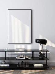 Wall Mural - Frame mockup, ISO A paper size. Living room wall poster mockup. Interior mockup with house background. Modern interior design. 3D render
