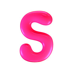 Wall Mural - 3d pink plastic bubble letter S in y2k style isolated on a white background. Render of 3d cartoon balloon liquid alphabet with neon plastic effect in 90s style. 3d vector modern typography font