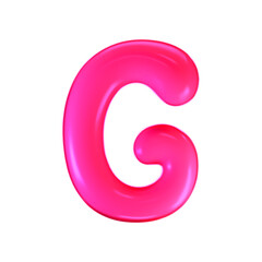 Wall Mural - 3d pink plastic bubble letter G in y2k style isolated on a white background. Render of 3d cartoon balloon liquid alphabet with neon plastic effect in 90s style. 3d vector modern typography font