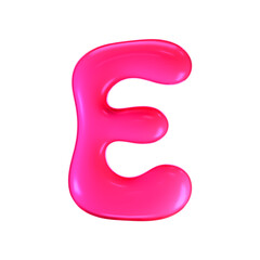 Wall Mural - 3d pink plastic bubble letter E in y2k style isolated on a white background. Render of 3d cartoon balloon liquid alphabet with neon plastic effect in 90s style. 3d vector modern typography font