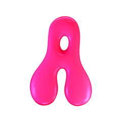 Wall Mural - 3d pink plastic bubble letter A in y2k style isolated on a white background. Render of 3d cartoon balloon liquid alphabet with neon plastic effect in 90s style. 3d vector modern typography font