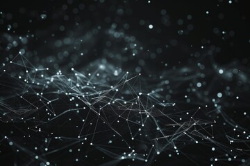 Poster - A digital background features a complex network of interconnected dots and lines, creating an abstract representation of technology and connectivity against a dark backdrop