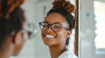 Canvas Print - Smiling Woman in Glasses - Radiant Portrait