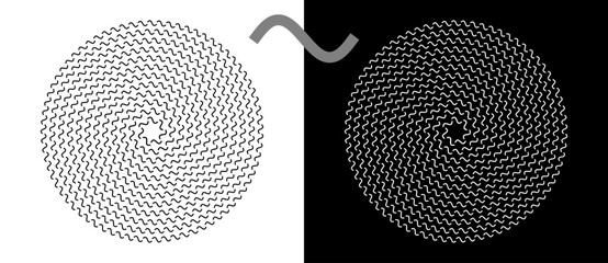 Aufkleber - Modern abstract background. Waves in circle form. Round logo. Design element or icon. Black shape on a white background and the same white shape on the black side.