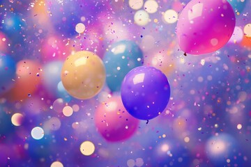 Poster - Colorful balloons and sparkling confetti create a joyful atmosphere for celebrations and festive gatherings. Generative AI