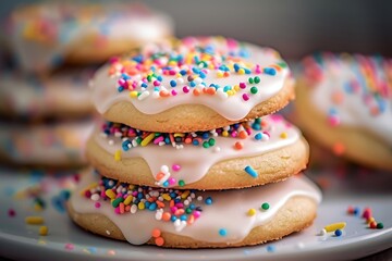 Wall Mural - Easter Celebration Sugar Cookies: Frosted and Decorated with Pastel Rainbow Sprinkles