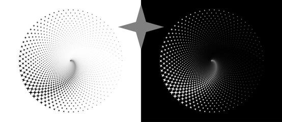 Fototapete - Abstract background with stars in circle. Art design spiral as logo or icon. A black figure on a white background and an equally white figure on the black side.