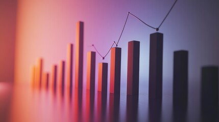 Fototapete - A clean and minimalist D bar chart with tall, evenly spaced bars, cast shadows on a subtle gradient background, emphasizing clarity and precision in financial data.