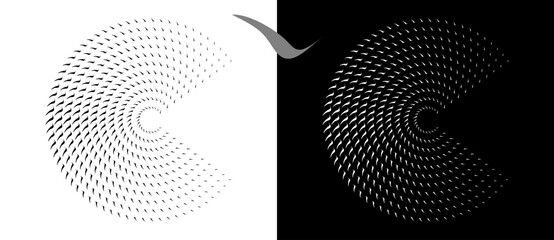 Aufkleber - Modern abstract background. Waves in circle form. Round logo. Design element or icon. Black shape on a white background and the same white shape on the black side.