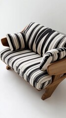 Wall Mural - Modern wooden armchair with striped black and white fabric upholstery