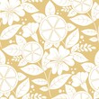© Tse.Tvorcha - Seamless pattern with monochrome white slices of lemon, flowers and leaves on yellow background. Perfect for textile, fabric, wrapping, home decorating, backdrop, packaging of food or beauty products
