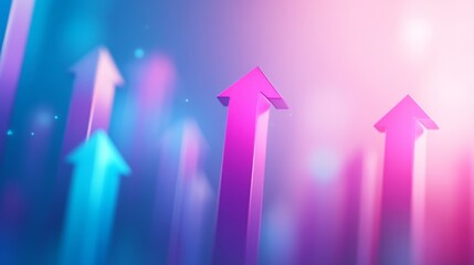 Poster - A creative D bar graph design featuring bars shaped like arrows, pointing upward against a gradient background, symbolizing growth and positive financial trends.
