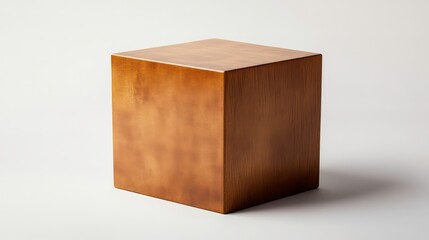 Poster - A smooth, light brown wooden cube on a white background.