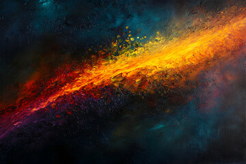 vibrant streak of colorful light against a dark, textured background, abstract and dynamic